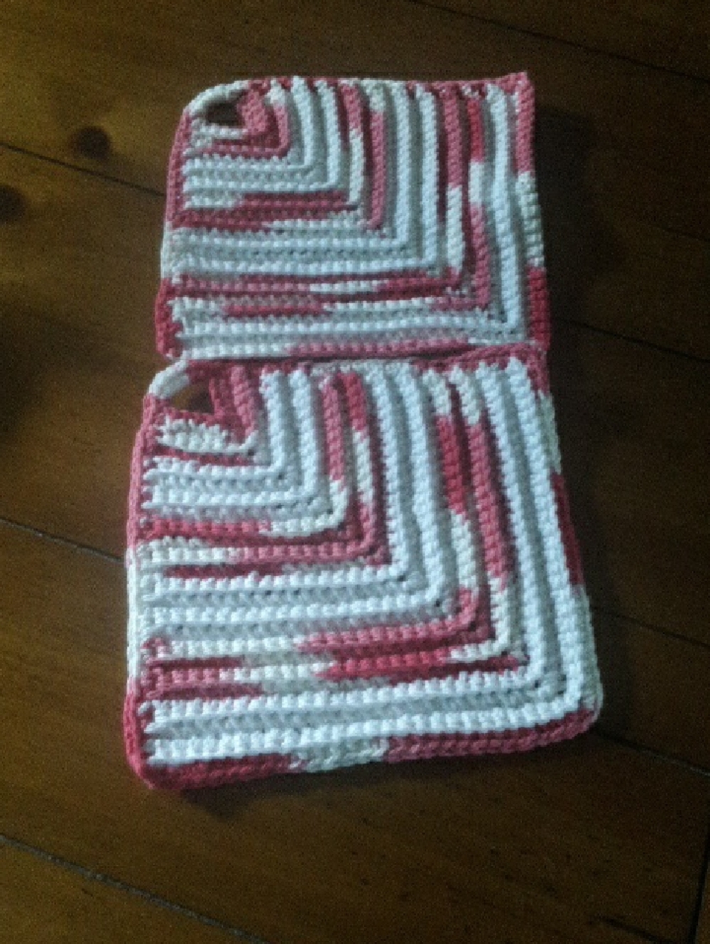 Handmade Crocheted Pink and White Pot Holders, A Pair